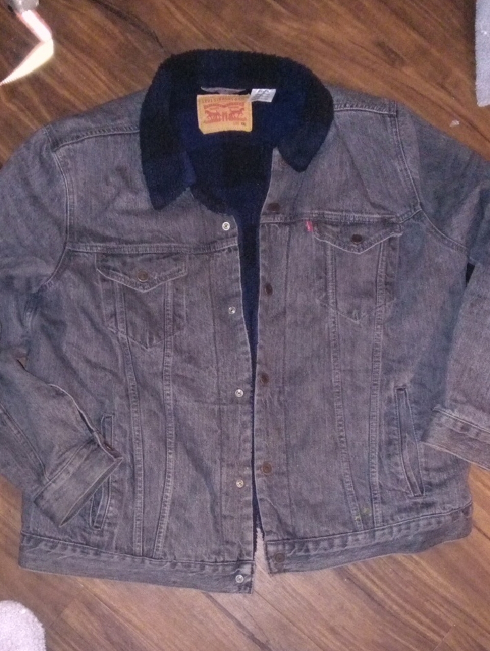 Levi's Gray Denim Sherpa Jacket with Dark Navy Collar